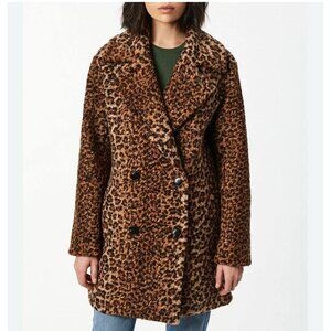 Bernardo Women‎ Faux Fur Coat, Animal Print Double Breasted w Collar Size M